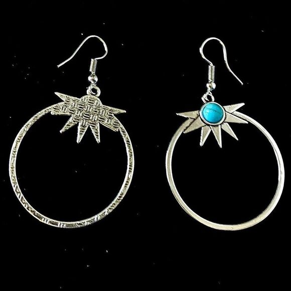 AVZ Silver & Turquoise Hoop Dangle Earrings - Picture 6 of 8